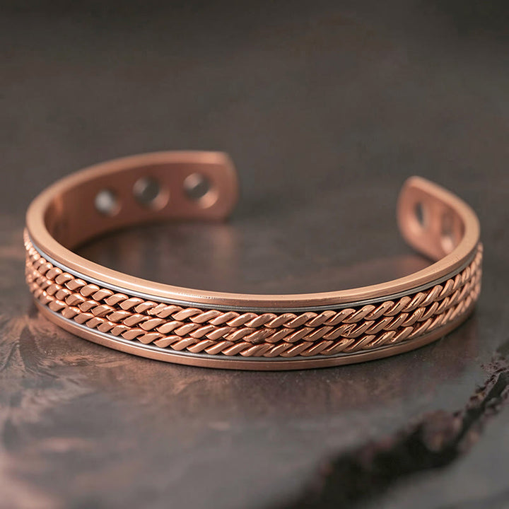 Buddha Stones Brazalete de equilibrio ajustable abierto de cobre con diseño trenzado - Cobre (circunferencia de la muñeca: 15-18 cm) - image 0