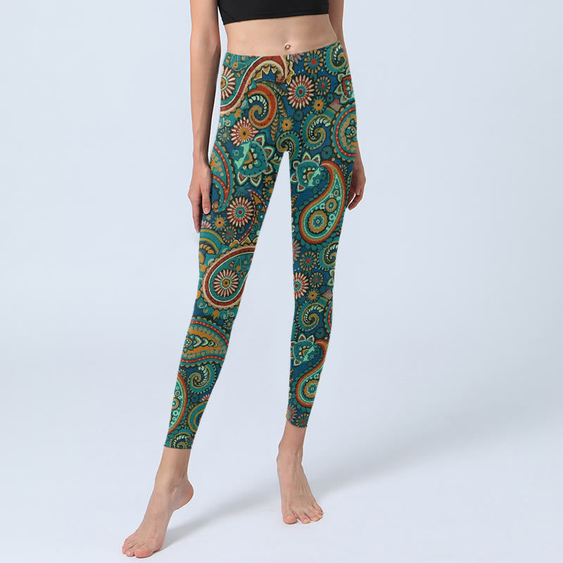 Buddha Stones Leggings de gimnasio con estampado retro de cachemira para mujer - image 5