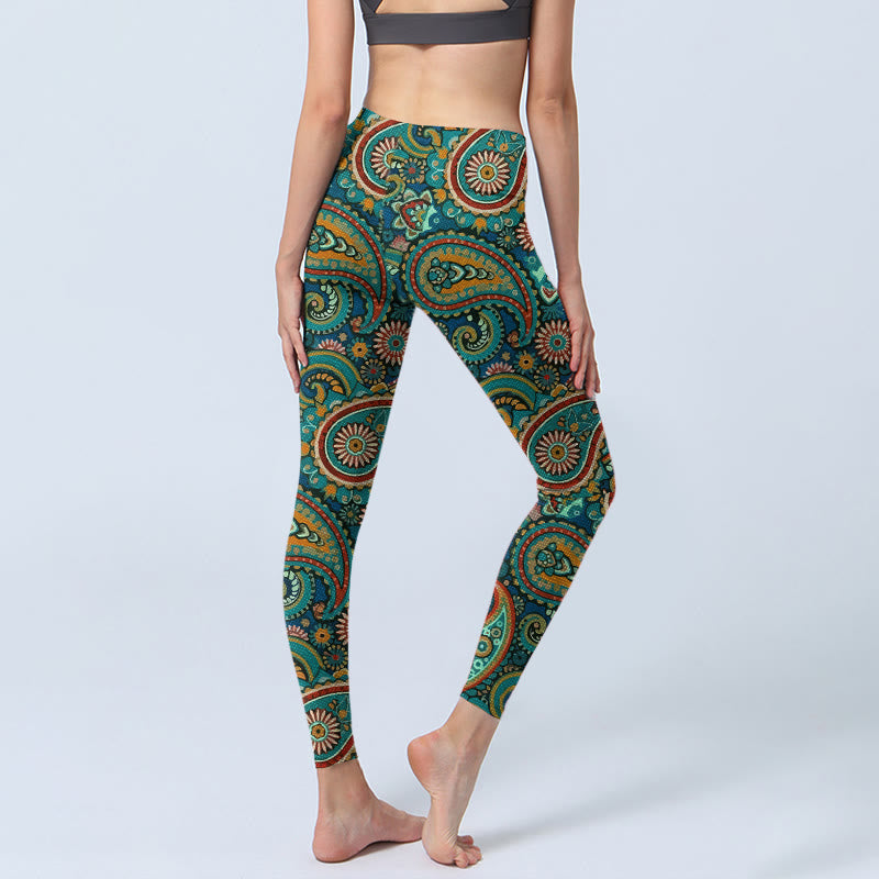 Buddha Stones Leggings de gimnasio con estampado retro de cachemira para mujer - image 4