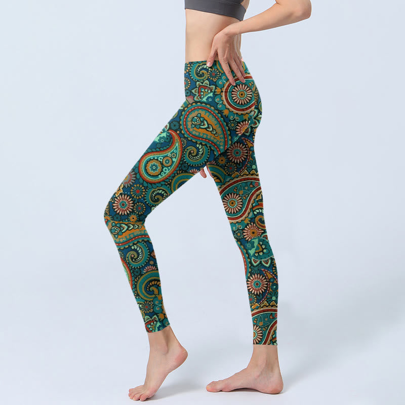 Buddha Stones Leggings de gimnasio con estampado retro de cachemira para mujer - image 2