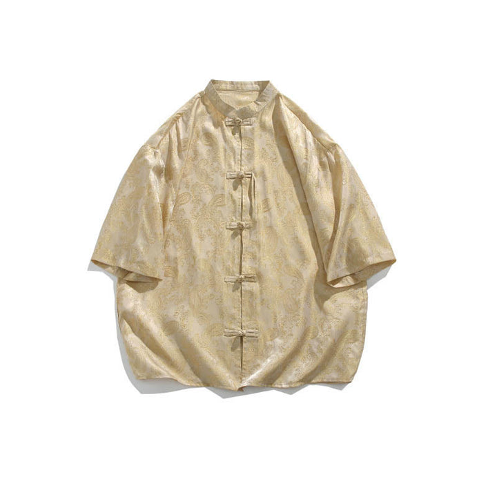 Buddha Stones Camisa de verano para hombre con media manga y estampado de flores y hojas de parra - image 14