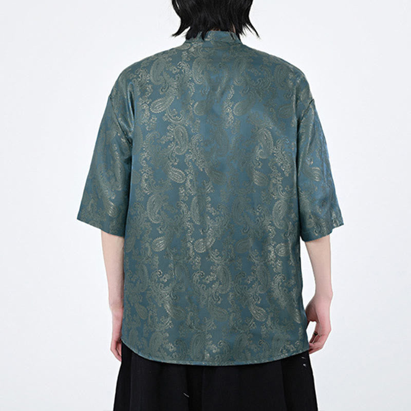 Buddha Stones Camisa de verano para hombre con media manga y estampado de flores y hojas de parra - image 6