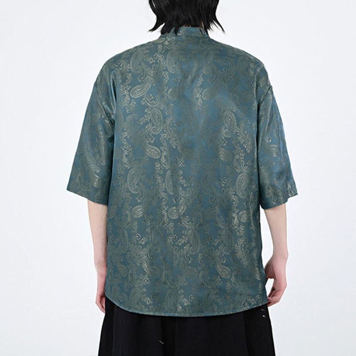 Buddha Stones Camisa de verano para hombre con media manga y estampado de flores y hojas de parra - image 6