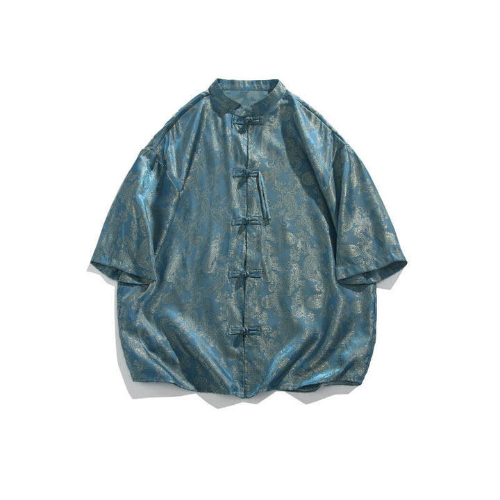 Buddha Stones Camisa de verano para hombre con media manga y estampado de flores y hojas de parra - image 7