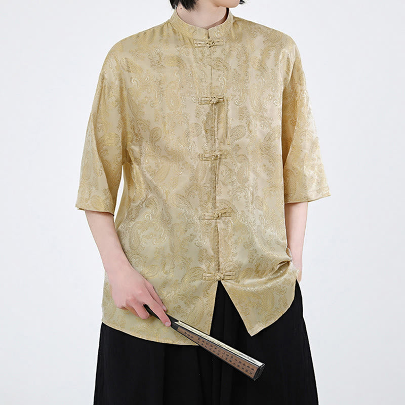 Buddha Stones Camisa de verano para hombre con media manga y estampado de flores y hojas de parra - image 12
