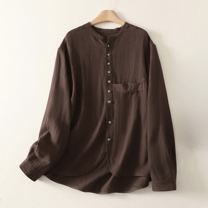 Buddha Stones Camisa de algodón de manga larga con cuello en V para mujer de primavera - SaddleBrown - US8-10，UK/AU12-14，EU40-42 (2XL) - image 0