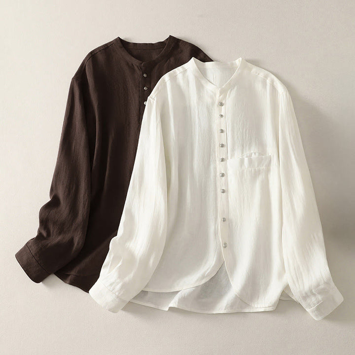 Buddha Stones Camisa de algodón de manga larga con cuello en V para mujer de primavera - image 15