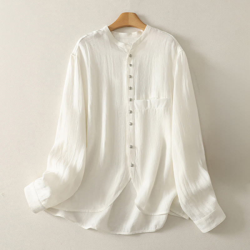 Buddha Stones Camisa de algodón de manga larga con cuello en V para mujer de primavera - Blanco - US8-10，UK/AU12-14，EU40-42 (2XL) - image 5