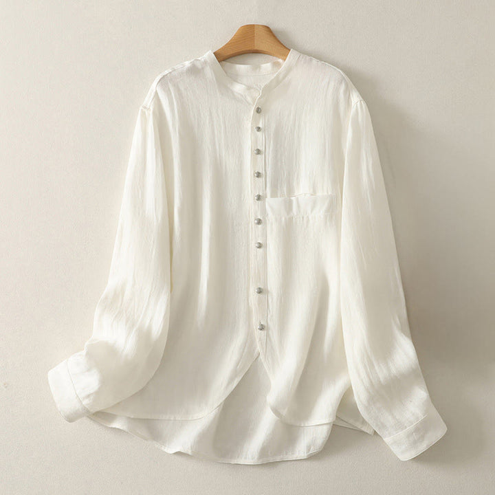 Buddha Stones Camisa de algodón de manga larga con cuello en V para mujer de primavera - Blanco - US8-10，UK/AU12-14，EU40-42 (2XL) - image 5