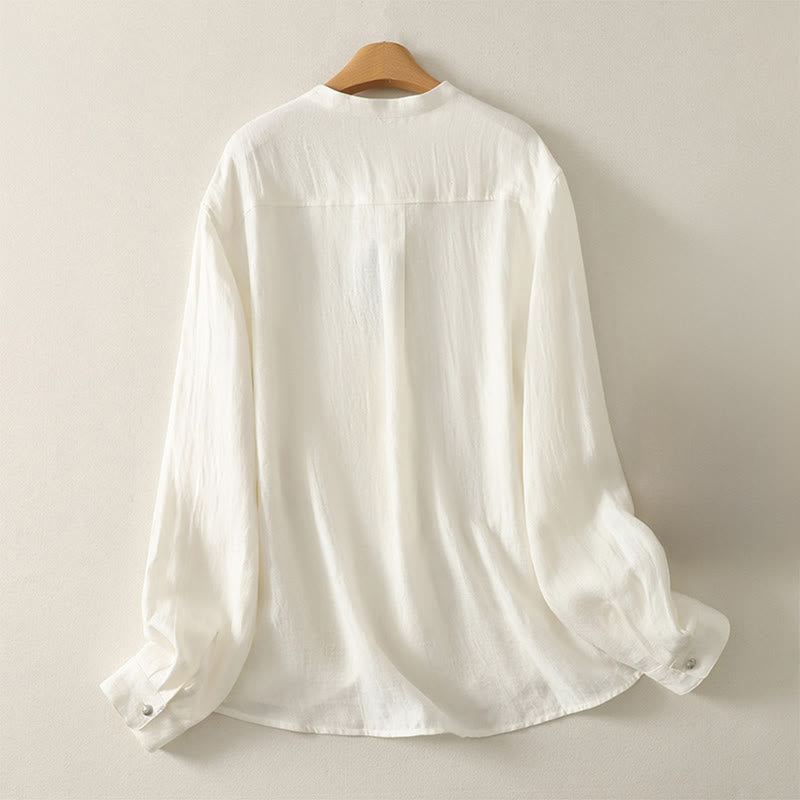 Buddha Stones Camisa de algodón de manga larga con cuello en V para mujer de primavera - image 6
