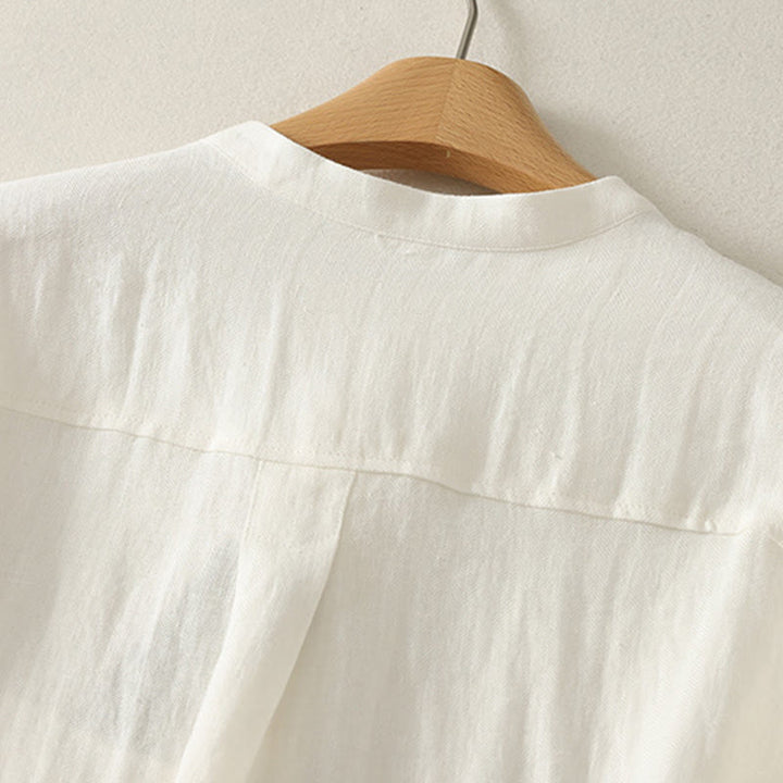 Buddha Stones Camisa de algodón de manga larga con cuello en V para mujer de primavera - image 14