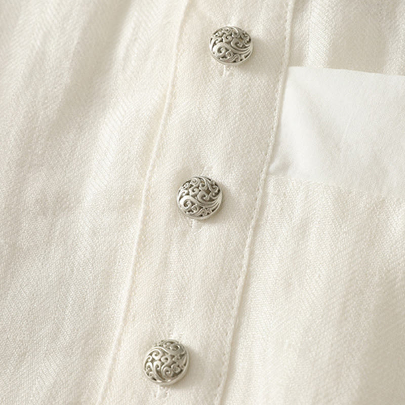 Buddha Stones Camisa de algodón de manga larga con cuello en V para mujer de primavera - image 11