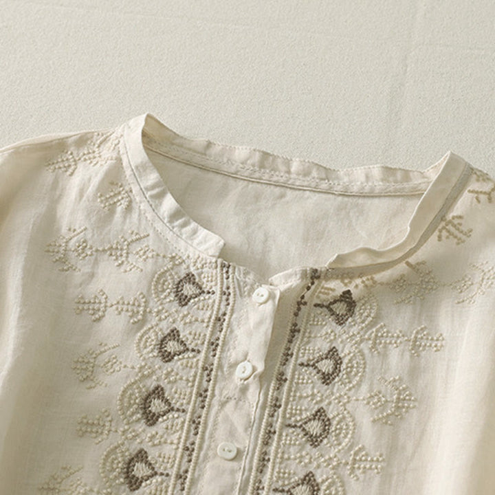Buddha Stones Camisa de poliéster de manga corta con cuello redondo y estampado floral de verano para mujer - image 16