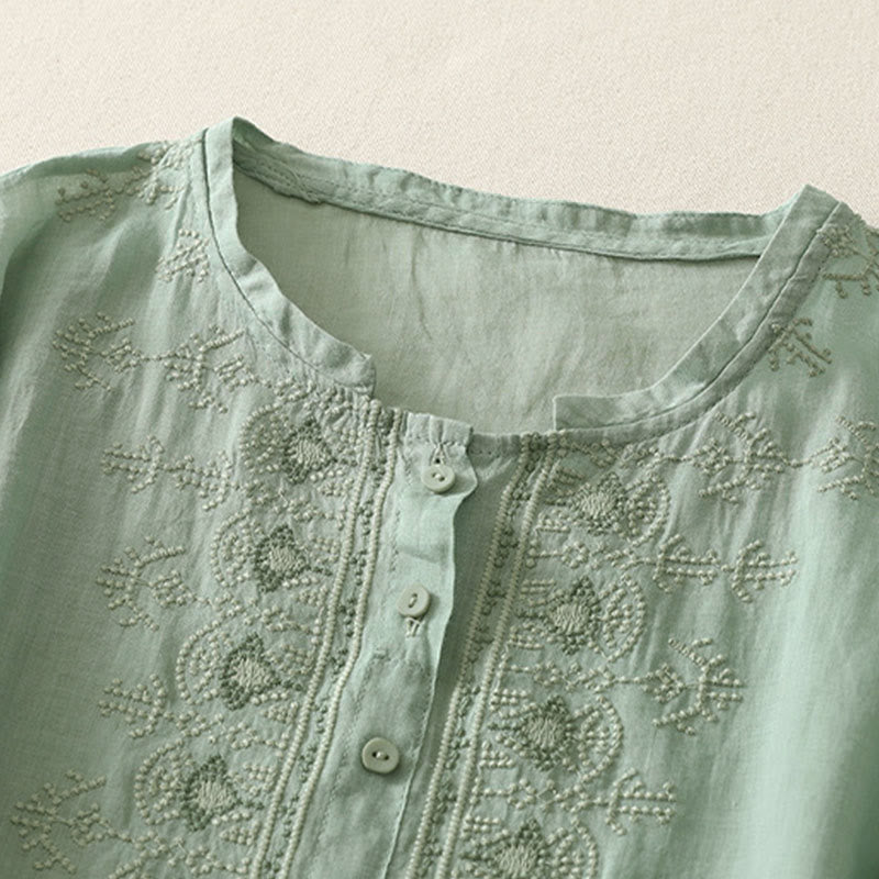 Buddha Stones Camisa de poliéster de manga corta con cuello redondo y estampado floral de verano para mujer - image 11