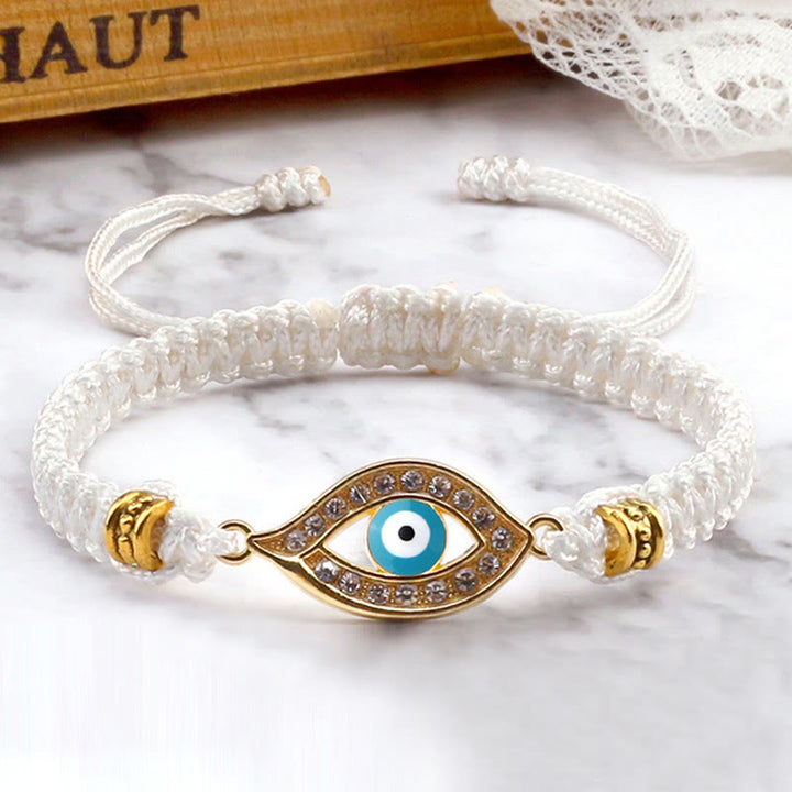 Pulsera de Buddha Stones para mantener alejados a los malos espíritus - Ojo malvado azul claro blanco - Borde dorado - image 34
