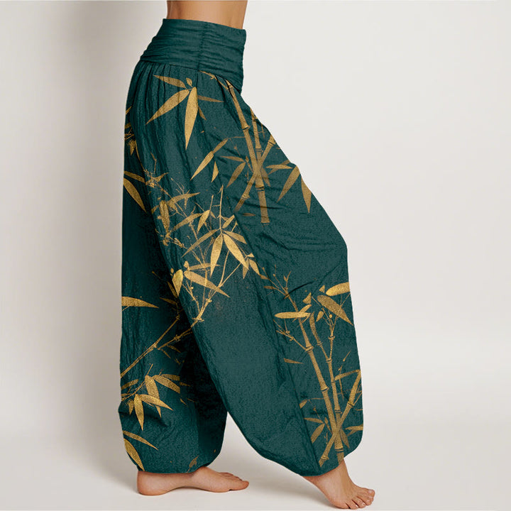 Buddha Stones Pantalones harén de cintura elástica para mujer con estampado clásico de bambú de algodón puro - image 2