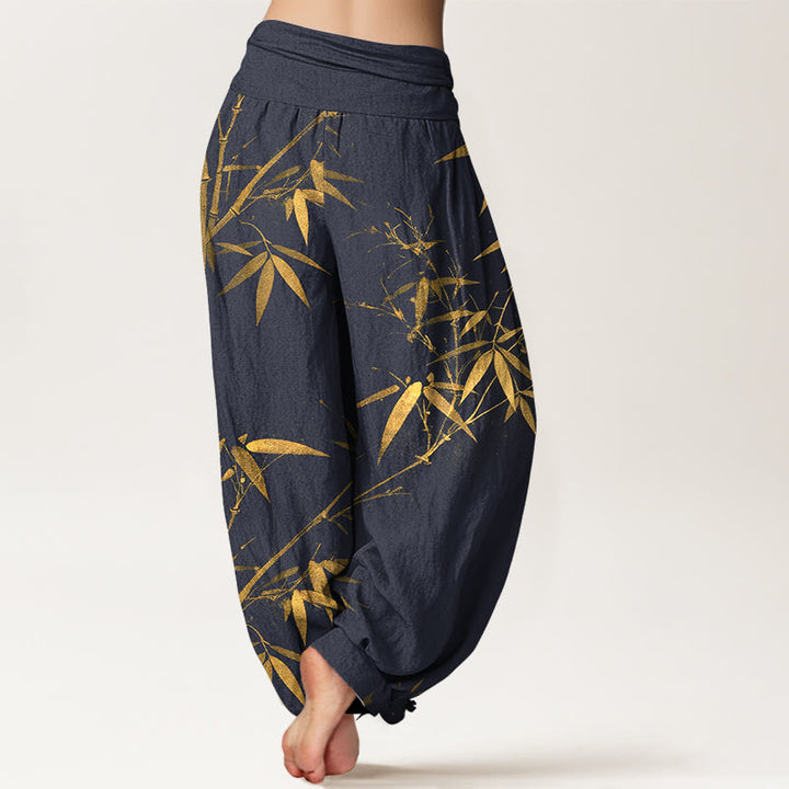 Buddha Stones Pantalones harén de cintura elástica para mujer con estampado clásico de bambú de algodón puro - image 6
