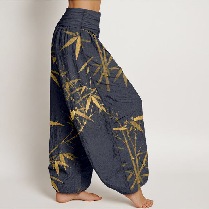 Buddha Stones Pantalones harén de cintura elástica para mujer con estampado clásico de bambú de algodón puro - image 7