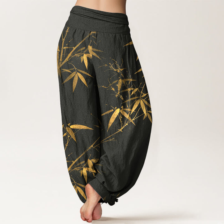 Buddha Stones Pantalones harén de cintura elástica para mujer con estampado clásico de bambú de algodón puro - image 9