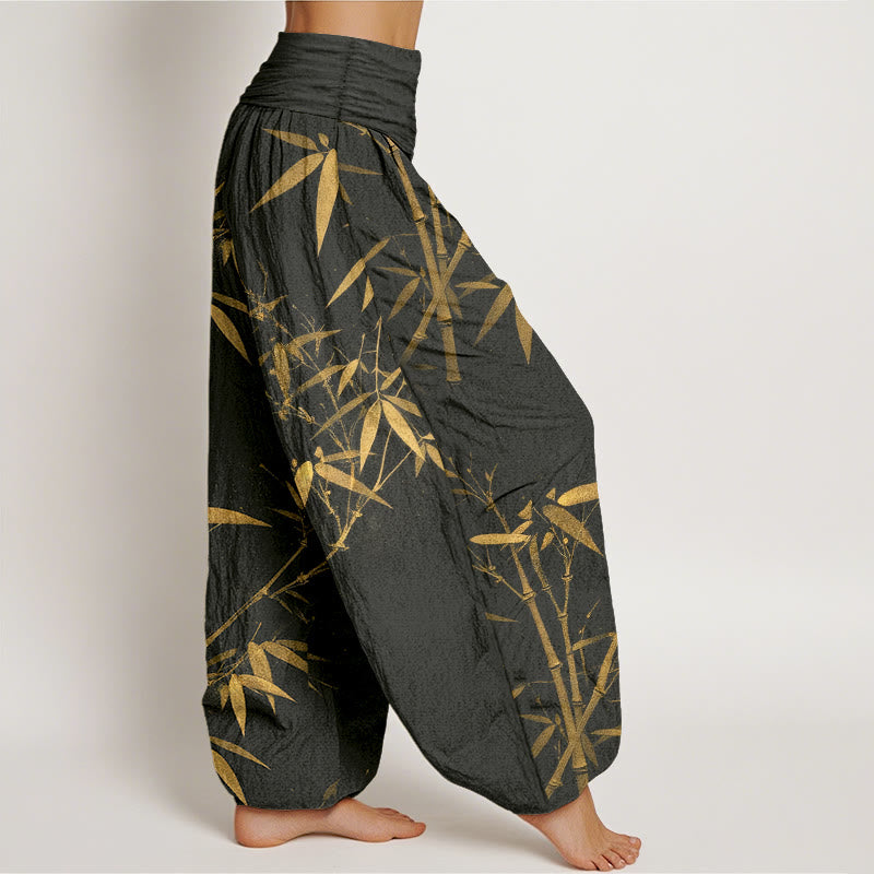Buddha Stones Pantalones harén de cintura elástica para mujer con estampado clásico de bambú de algodón puro - image 10