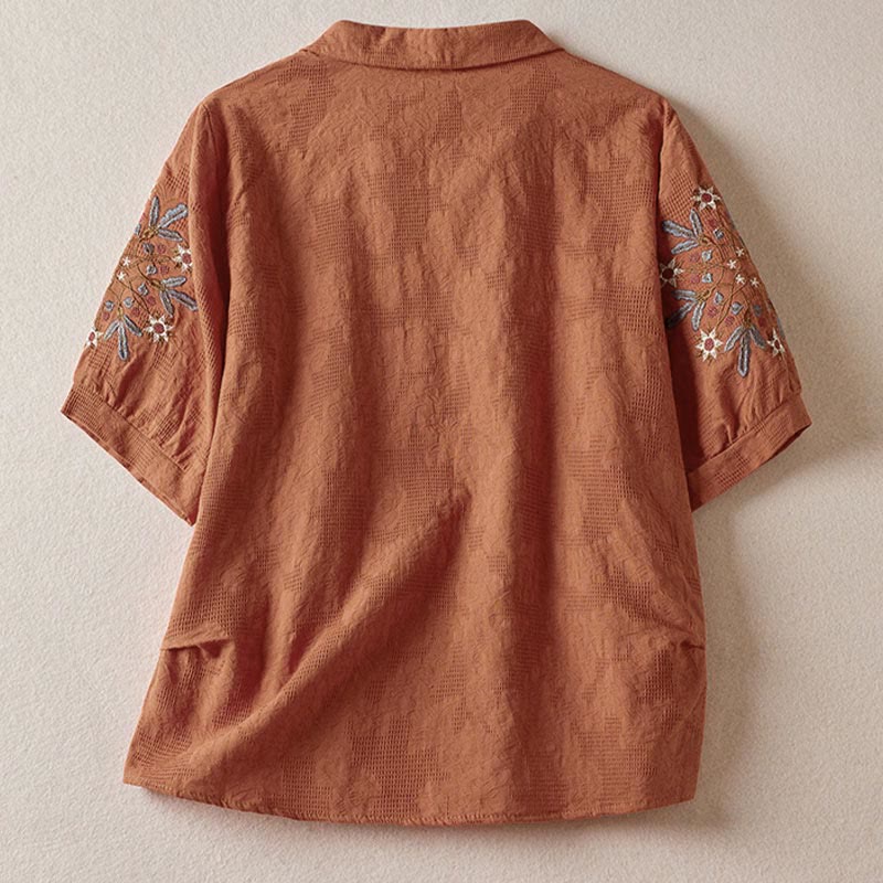 Buddha Stones Camiseta informal de algodón con solapa y estampado floral para mujer - image 16
