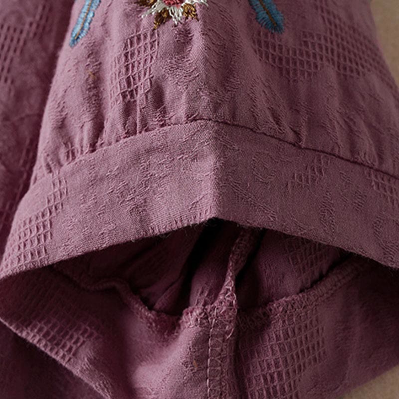Buddha Stones Camiseta informal de algodón con solapa y estampado floral para mujer - image 3