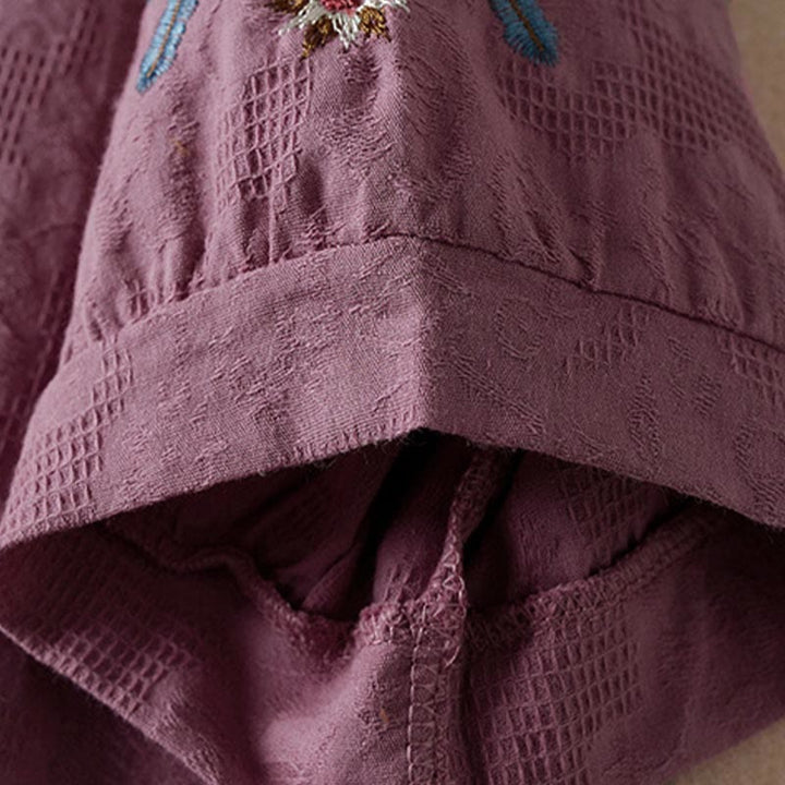 Buddha Stones Camiseta informal de algodón con solapa y estampado floral para mujer - image 3
