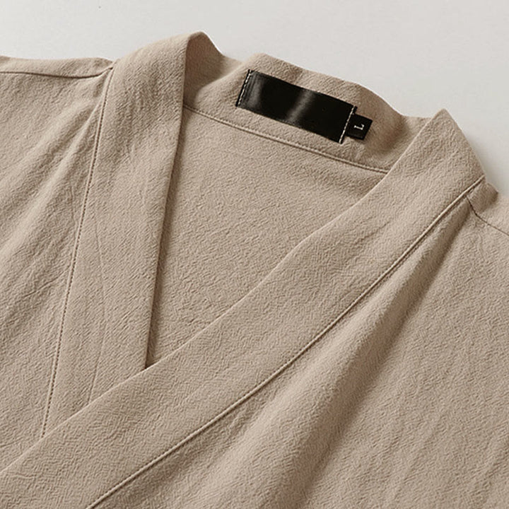 Buddha Stones Chaleco de lino y algodón para hombre, sin mangas, con cuello en V y color liso de verano - image 9