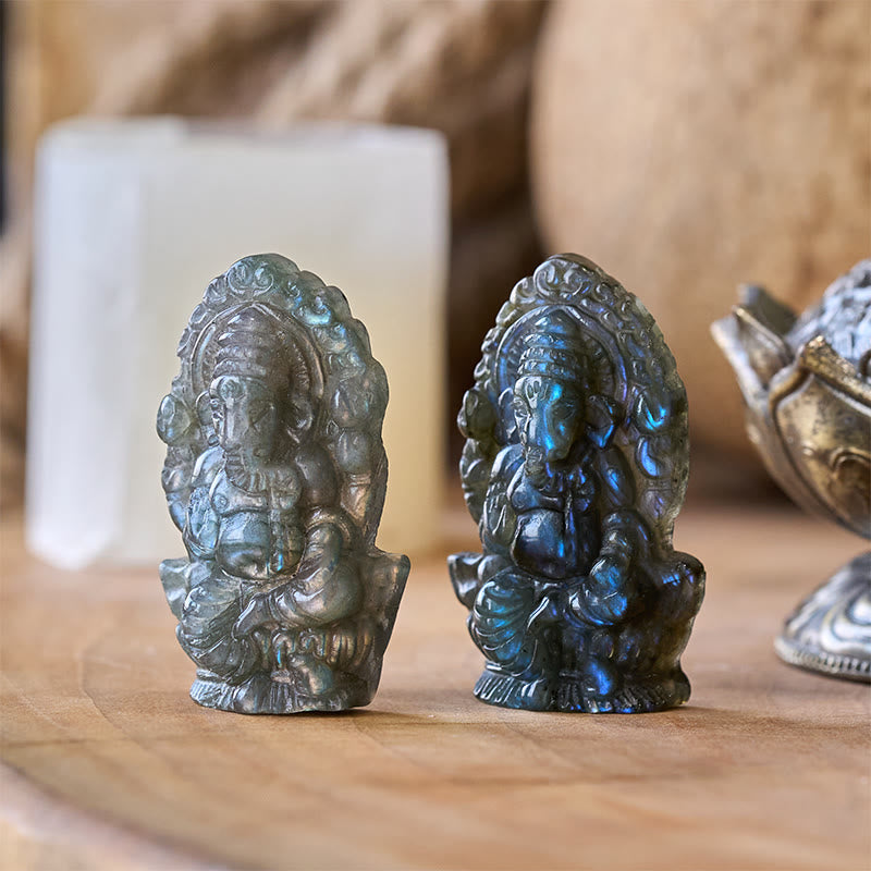 Buddha Stones Figura de elefante Ganesh Ganpati, estatua curativa de labradorita, decoración del hogar - Ganesh 4,7 x 2,7 x 1,3 cm (solo una decoración) - image 0