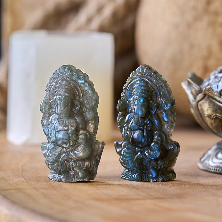 Buddha Stones Figura de elefante Ganesh Ganpati, estatua curativa de labradorita, decoración del hogar - Ganesh 4,7 x 2,7 x 1,3 cm (solo una decoración) - image 0