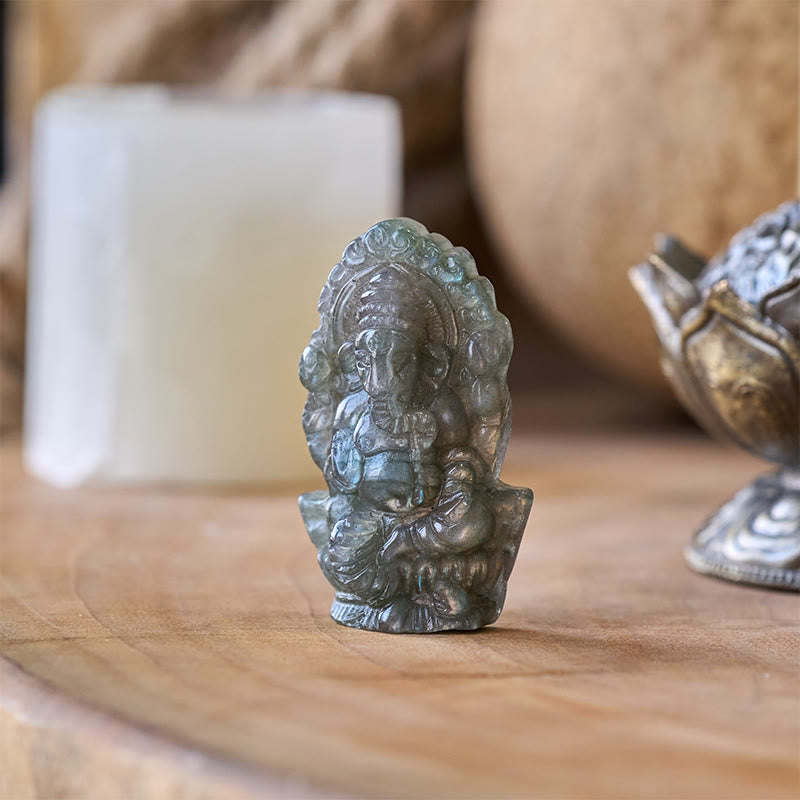 Buddha Stones Figura de elefante Ganesh Ganpati, estatua curativa de labradorita, decoración del hogar - image 1