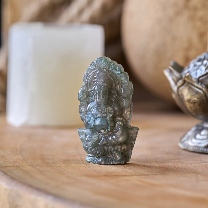 Buddha Stones Figura de elefante Ganesh Ganpati, estatua curativa de labradorita, decoración del hogar - image 1