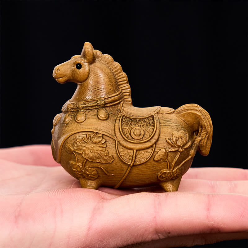 Buddha Stones Mini Año del Caballo Loto Ébano Tilo Madera Sándalo Verde Decoración 5,5*5*3,2cm - image 16