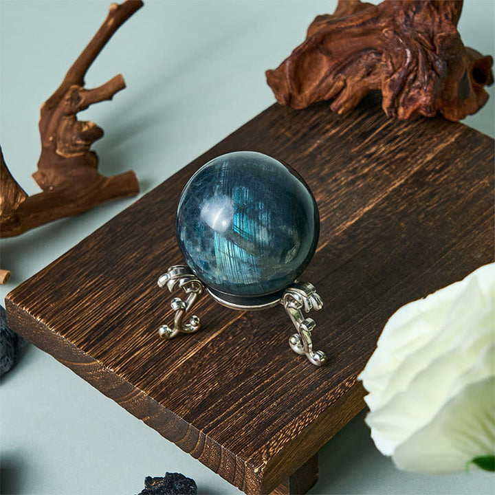 Buddha Stones Figura de bola redonda de labradorita natural, estatua curativa, decoración para oficina y hogar. - image 3