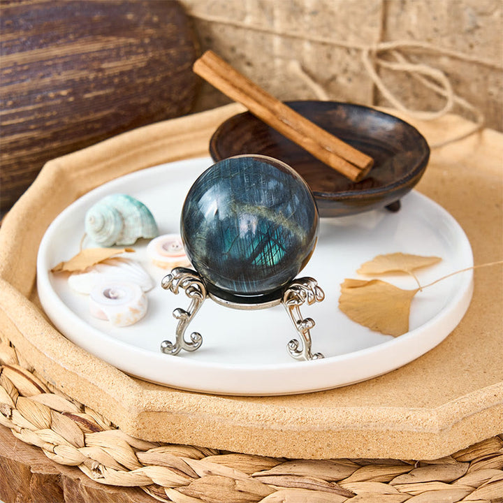 Buddha Stones Figura de bola redonda de labradorita natural, estatua curativa, decoración para oficina y hogar. - image 2