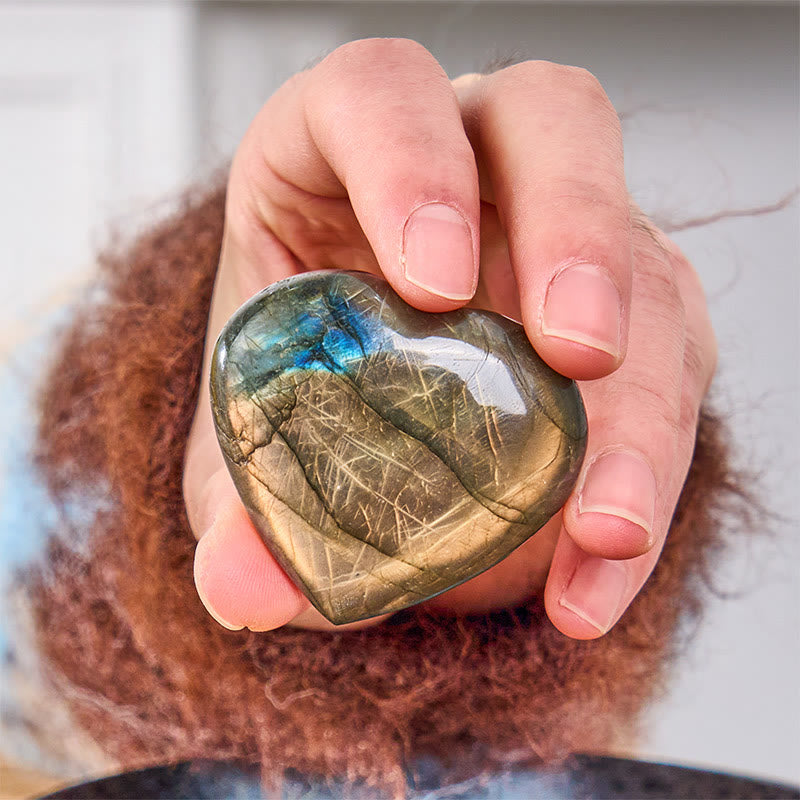 Buddha Stones Figura decorativa de labradorita con forma de corazón natural, curativa - Corazón - 4-5 cm - image 0