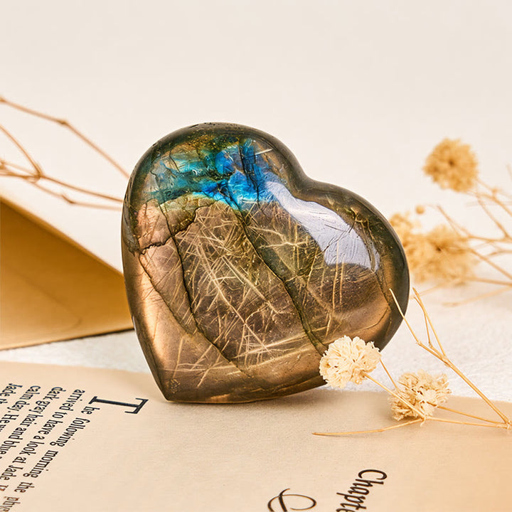 Buddha Stones Figura decorativa de labradorita con forma de corazón natural, curativa - image 1