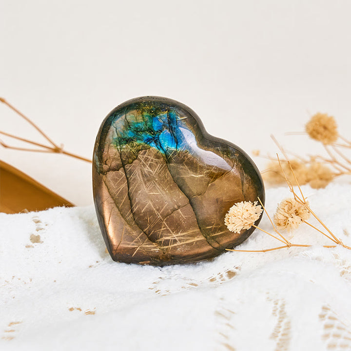 Buddha Stones Figura decorativa de labradorita con forma de corazón natural, curativa - image 6