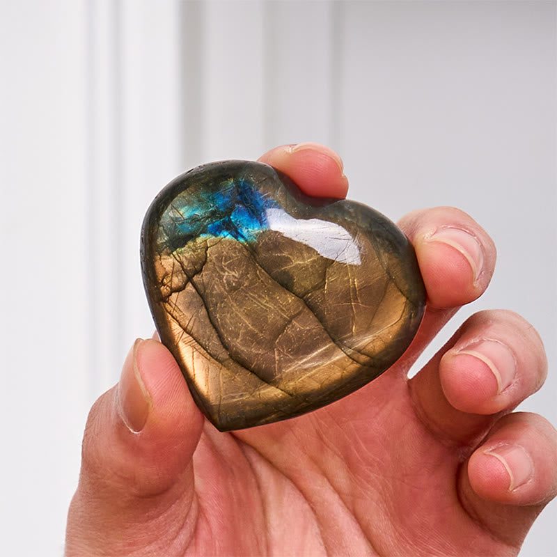 Buddha Stones Figura decorativa de labradorita con forma de corazón natural, curativa - image 3