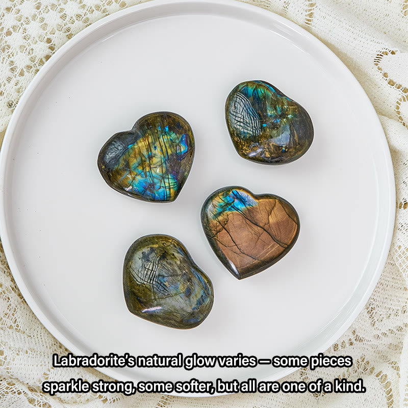 Buddha Stones Figura decorativa de labradorita con forma de corazón natural, curativa - image 4