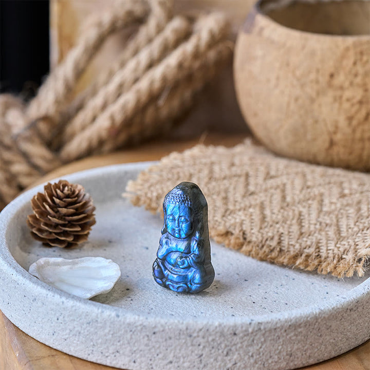 Buddha Stones Figura de labradorita natural con símbolo de Buda, estatua curativa para decoración del hogar - image 5