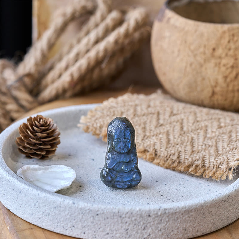 Buddha Stones Figura de labradorita natural con símbolo de Buda, estatua curativa para decoración del hogar - image 6
