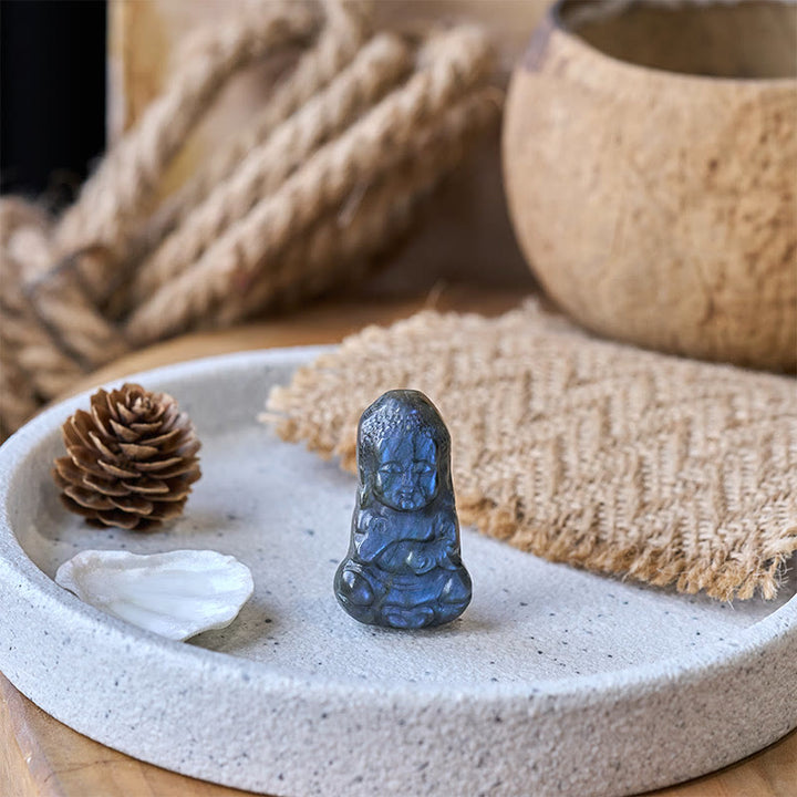 Buddha Stones Figura de labradorita natural con símbolo de Buda, estatua curativa para decoración del hogar - image 6