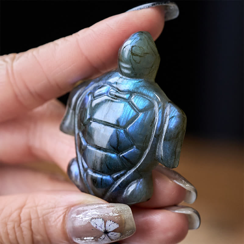 Buddha Stones Figura de tortuga de labradorita natural, estatua protectora de la sabiduría, decoración del hogar - Tortuga - 4,7 x 3,65 x 1,3 cm - image 0