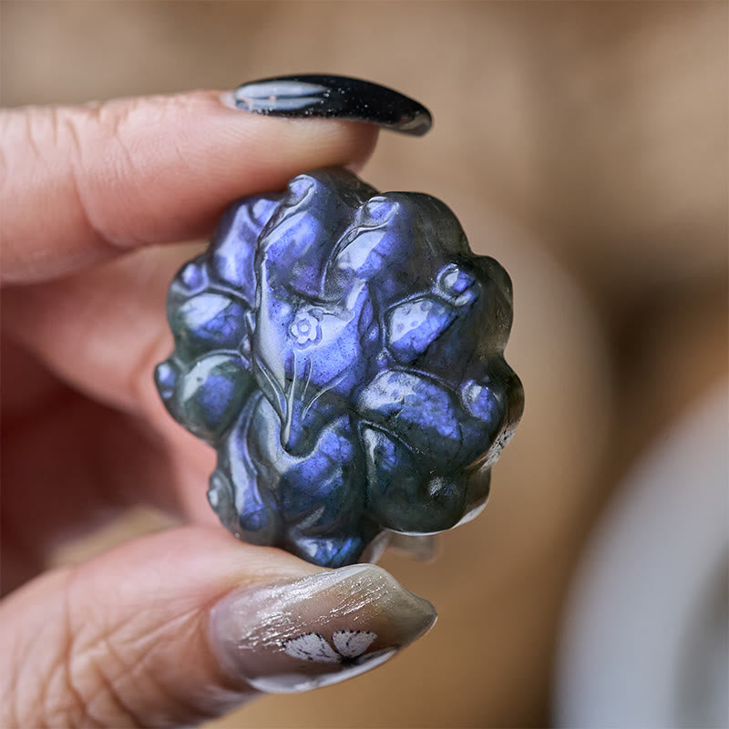 Buddha Stones Figura de labradorita tallada de zorro de nueve colas, estatua de sanación y sabiduría decorativa - Zorro de nueve colas 4,5 x 1,3 cm - image 0