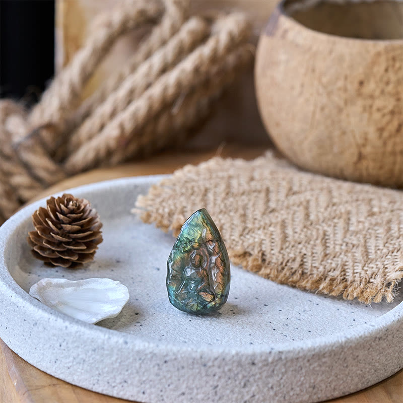 Buddha Stones Figura de Buda con grabado en forma de lágrima de labradorita natural, estatua curativa para decoración del hogar. - image 5