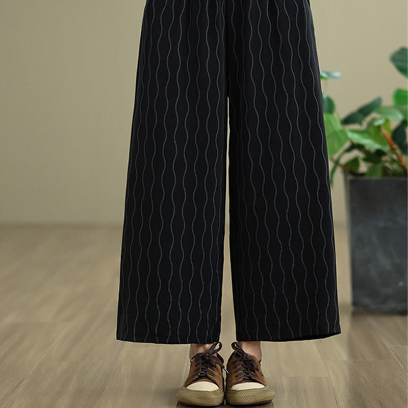 Buddha Stones Conjunto de 2 piezas de camisa de manga corta con estampado de rayas de poliéster de 7 largos y pantalones harén con bolsillo - image 20