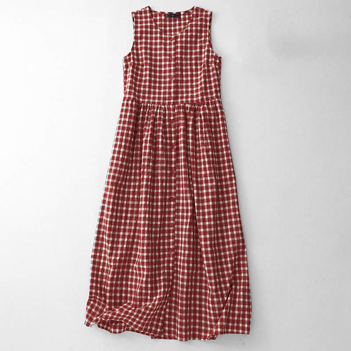 Vestido midi de verano sin mangas con estampado de Buddha Stones, con bolsillos. - Ladrillo refractario - US8-10，UK/AU12-14，EU40-42 (2XL) - image 0