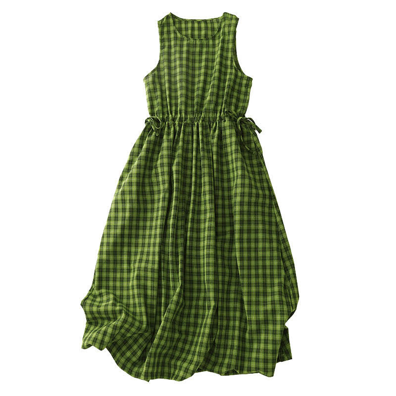 Vestido midi de verano sin mangas a cuadros con estampado de Buddha Stones y bolsillos. - image 2