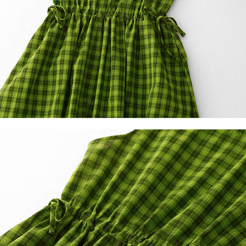 Vestido midi de verano sin mangas a cuadros con estampado de Buddha Stones y bolsillos. - image 12